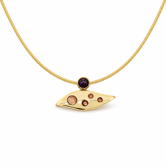 Molten Dot - 18K Gold Pendant with Iolite & Enamel by Bed of Stones Jewelry