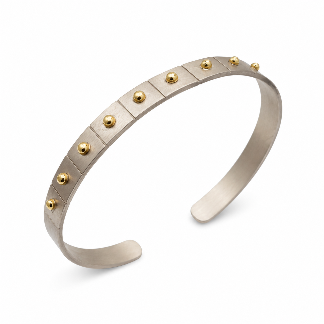 Dome Cuff - Sterling Silver (925) and 18K Gold Open Cuff Bracelet for Men by Bed of Stones Jewelry

