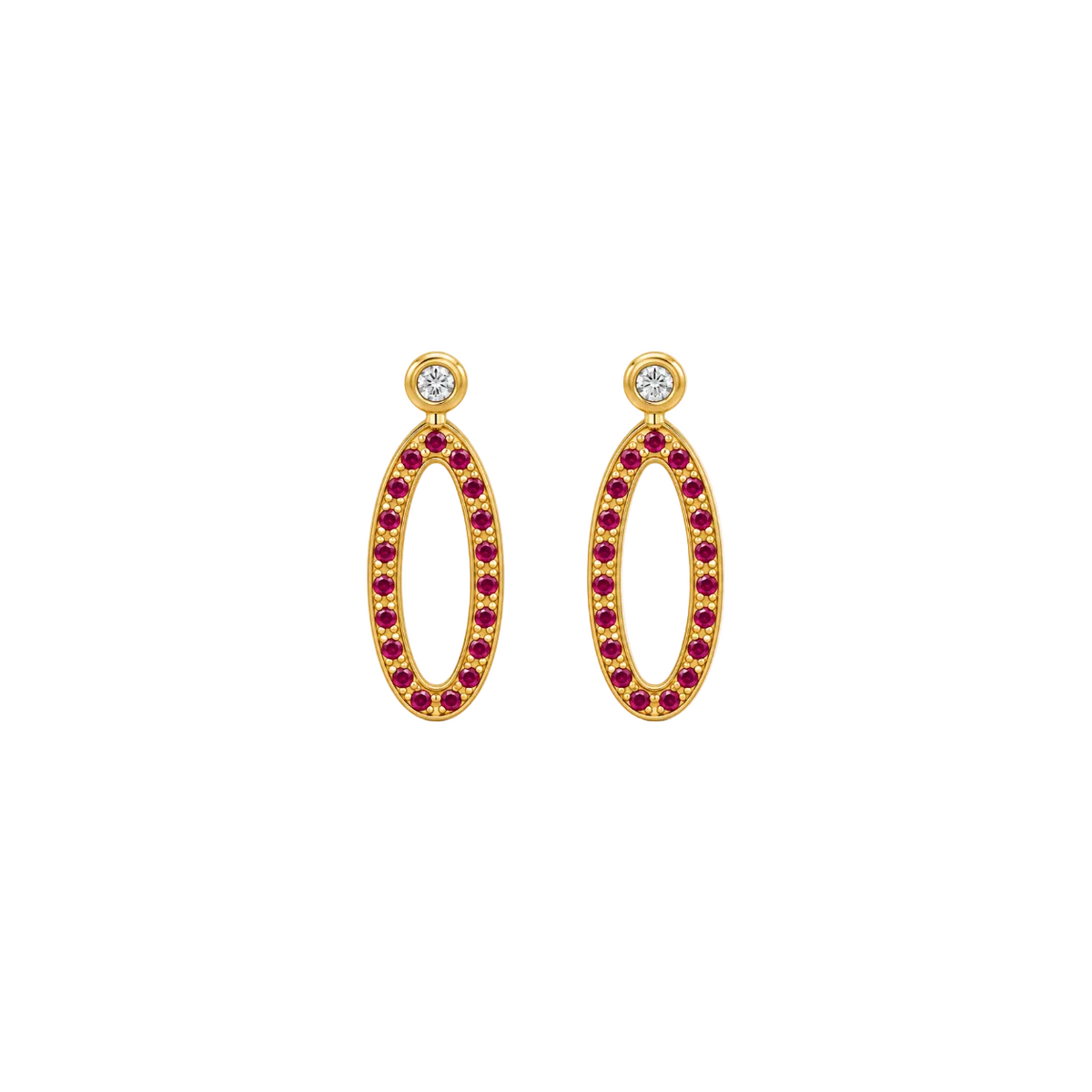Crimson Oval Drops - 18K Gold Earrings with Rubies & Diamonds by Bed of Stones Jewelry