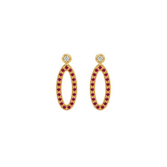 Crimson Oval Drops - 18K Gold Earrings with Rubies & Diamonds by Bed of Stones Jewelry