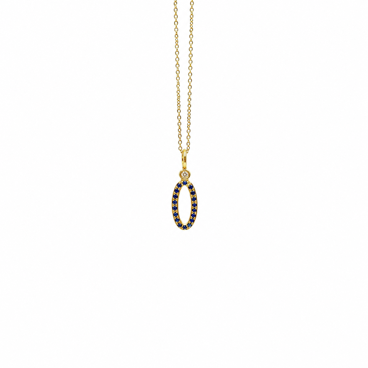 Blue Sapphire Oval Drop - 18K Gold Pendant with Blue Sapphire & Diamond