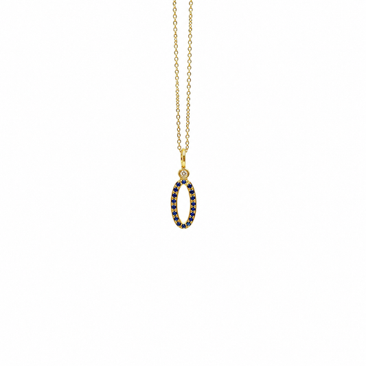 Blue Sapphire Oval Drop - 18K Gold Pendant with Blue Sapphire & Diamond