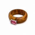 Earthline - Olive Wood & Sterling Silver (925) Ring with Pink Tourmaline