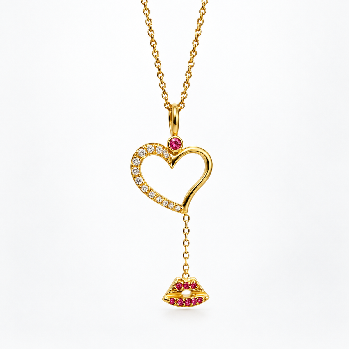 Cosmic Love Drop - 18K Gold Pendant with Diamonds & Pink Sapphire by Bed of Stones Jewelry