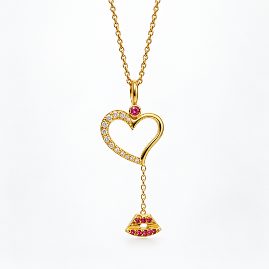 Cosmic Love Drop - 18K Gold Pendant with Diamonds & Pink Sapphire by Bed of Stones Jewelry