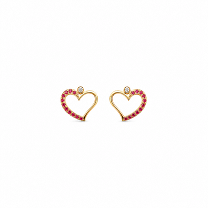 Rosé Heart - 18K Gold Earrings with Pink Sapphires & Diamonds by Bed of Stones Jewelry
