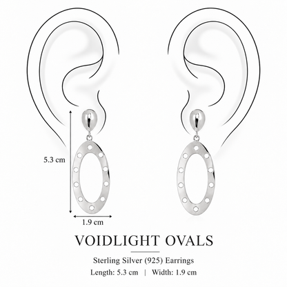 Voidlight Ovals Earrings by Bed of Stones Jewelry, illustration showing ear placement
