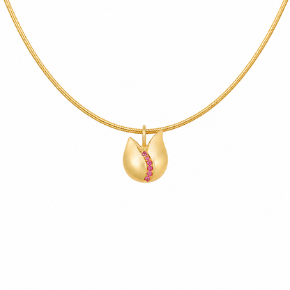 Tulip Bloom - 18K Gold Pendant with Pink Sapphire by Bed of Stones Jewelry
