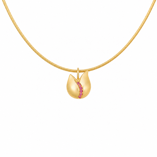 Tulip Bloom - 18K Gold Pendant with Pink Sapphire