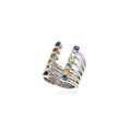 Prismatic Lines Ring - Sterling Silver with Multicolour Gemstones