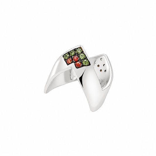 Harvest Edge - Sterling Silver (925) Ring with Green & Orange Sapphires