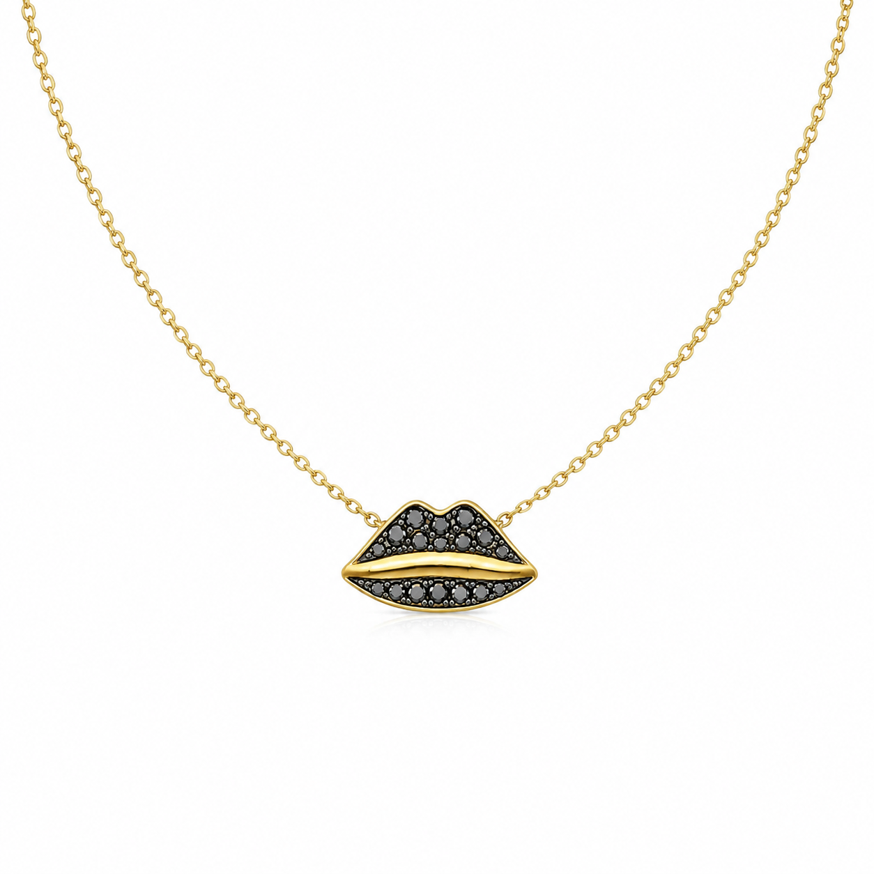 Lip Luxe - 18K Gold Pendant with Black Diamonds by Bed of Stones Jewelry

