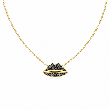 Lip Luxe - 18K Gold Pendant with Black Diamonds by Bed of Stones Jewelry
