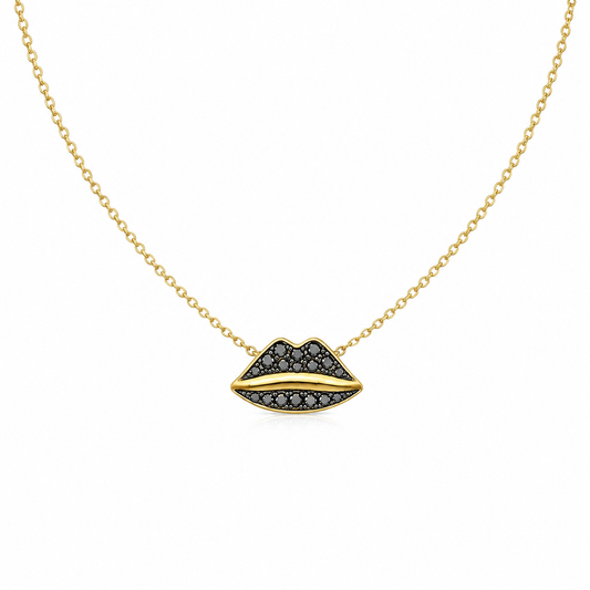 Lip Luxe - 18K Gold Pendant with Black Diamonds by Bed of Stones Jewelry
