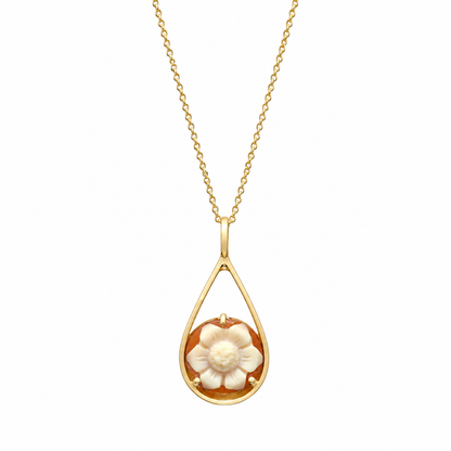 Golden Petal - 18K Gold Pendant with Cameo by Bed of Stones Jewelry
