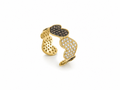 Nocturne Heart – Adjustable Open Ring in 18K Gold with Brown & Black Diamonds