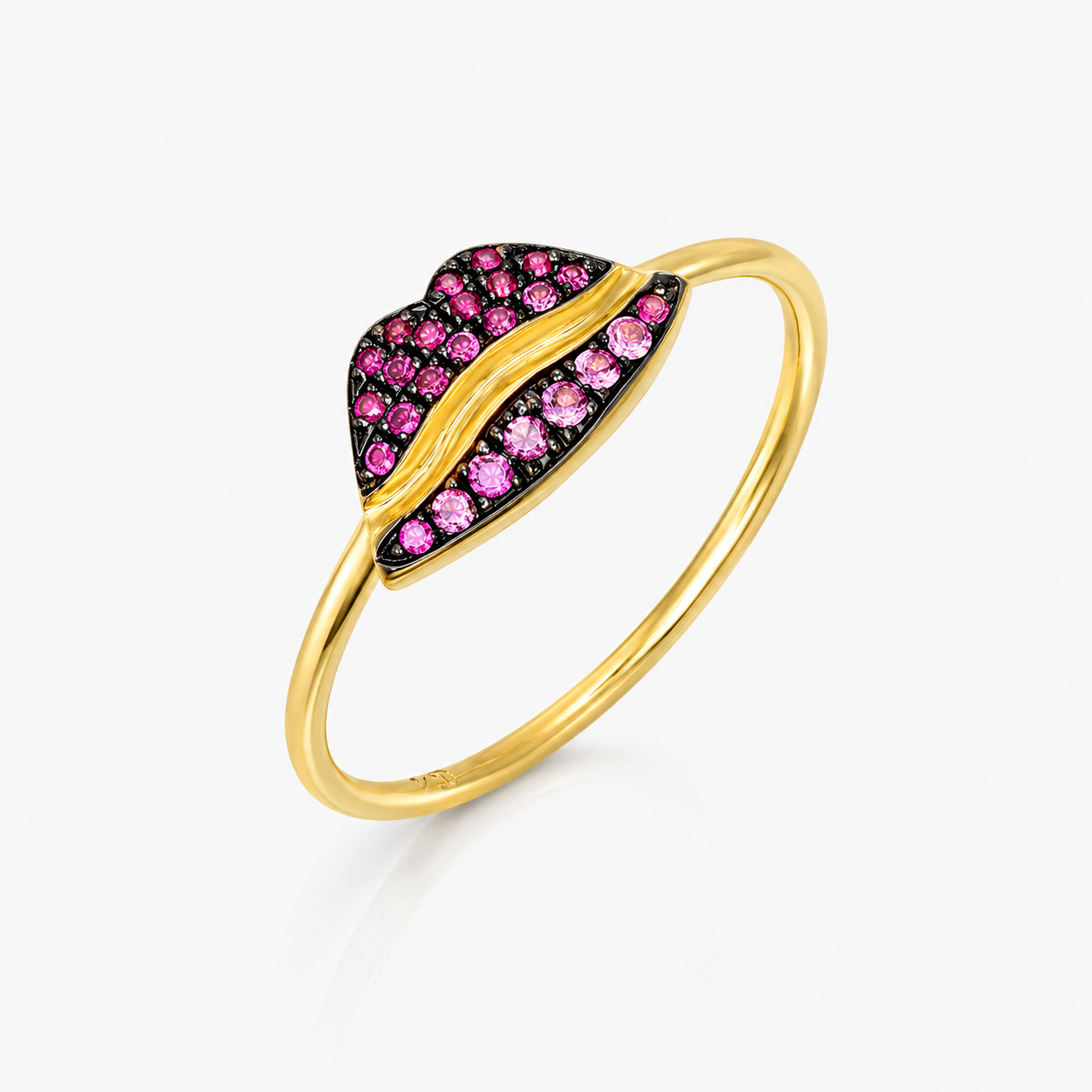 Lip Luxe - 18K Gold Ring with Pink Sapphires by Bed of Stones Jewelry
