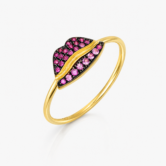 Lip Luxe - 18K Gold Ring with Pink Sapphires by Bed of Stones Jewelry

