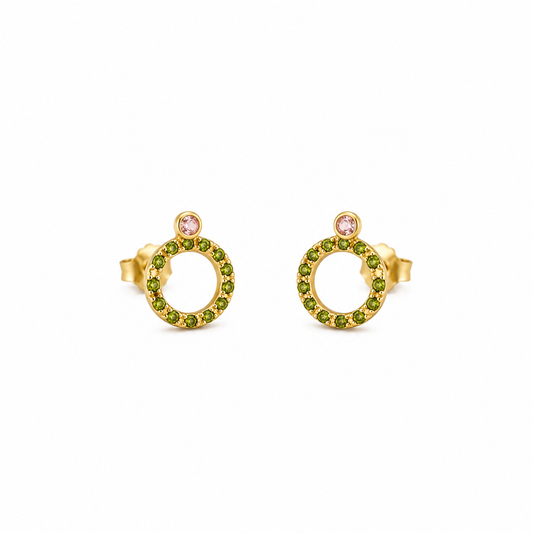 Gemlight Hoops - 18K Gold Earrings with Tsavorite & Amethyst