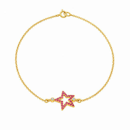 Stellar Bloom - 18K Gold Bracelet with Rubies & Diamond by Bed of Stones Jewelry