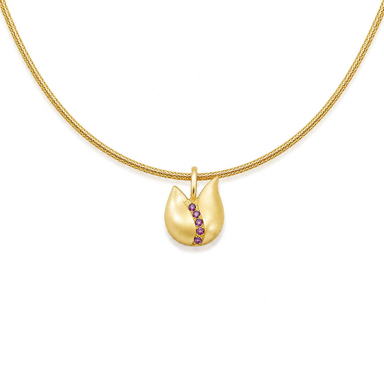 Amethyst Tulip Bloom - 18K Gold Pendant with Amethysts by Bed of Stones Jewelry