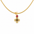 Σταυρός Pavé Gem – Μαύρα & άσπρα διαμάντια & ρουμπίνι