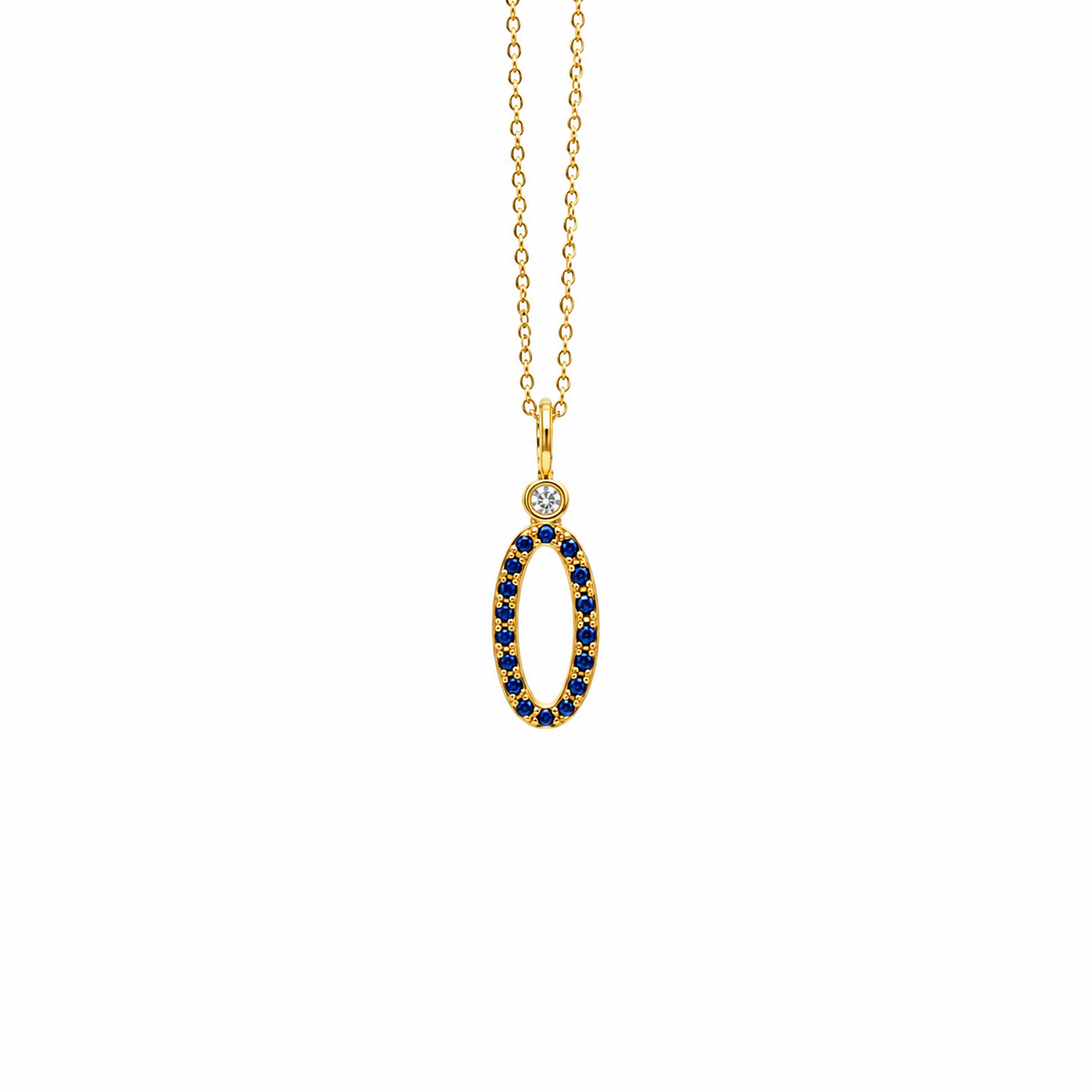 Blue Sapphire Oval Drop - 18K Gold Pendant with Blue Sapphire & Diamond