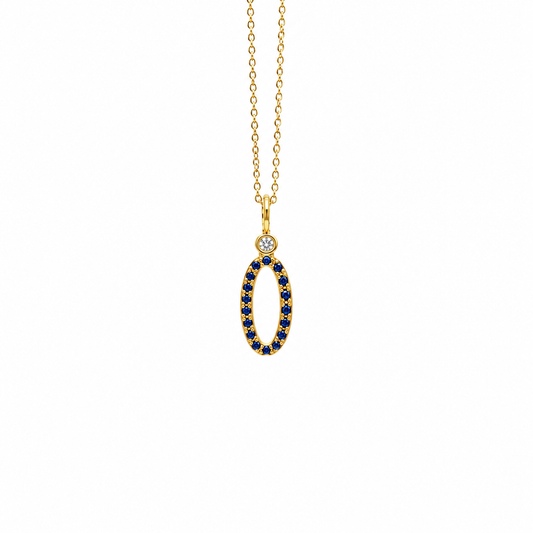 Blue Sapphire Oval Drop - 18K Gold Pendant with Blue Sapphire & Diamond