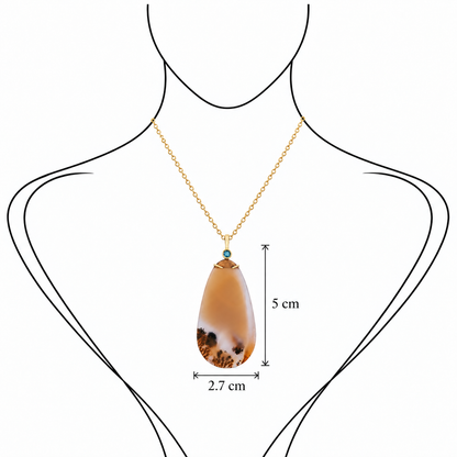 Agate Horizon - Natural Agate Pendant set in 18K Gold with Blue Topaz by Bed of Stones Jewelry, illustration showing pendant placement