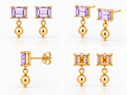 Amethyst Glow - 18K Gold Earrings with Amethyst by Bed of Stones Jewelry, multi-angle product view