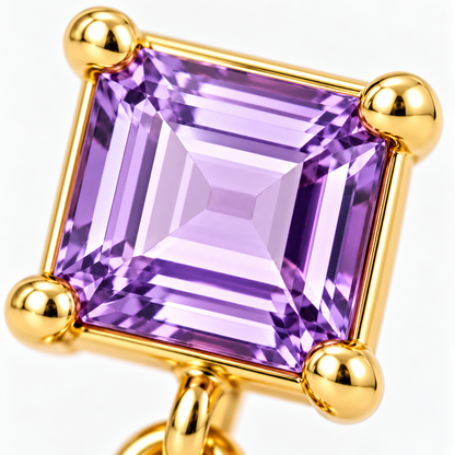 Close-up of amethyst prong setting on Amethyst Glow Earrings by Bed of Stones Jewelry