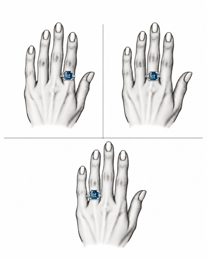 Aqua Facet - Sterling Silver (925) Ring with Apatite (Platinum Plated) by Bed of Stones Jewelry, illustration showing ring placement