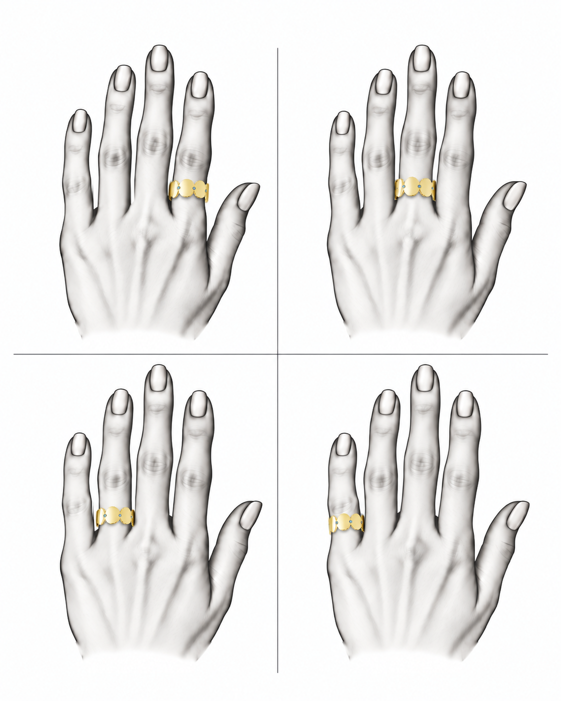 Azure Rhythm Band - Sterling Silver & 18K Gold Plated with Blue Topaz by Bed of Stones Jewelry, illustration showing ring placement