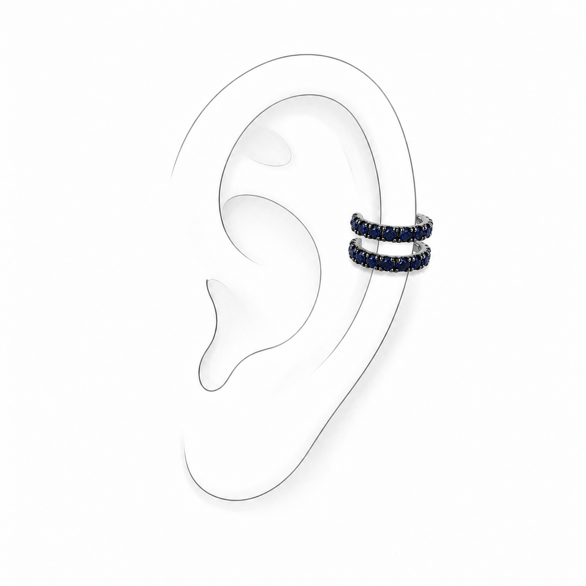 Azure Twist Sterling Silver Ear Cuff by Bed of Stones Jewelry, illustration showing ear placement