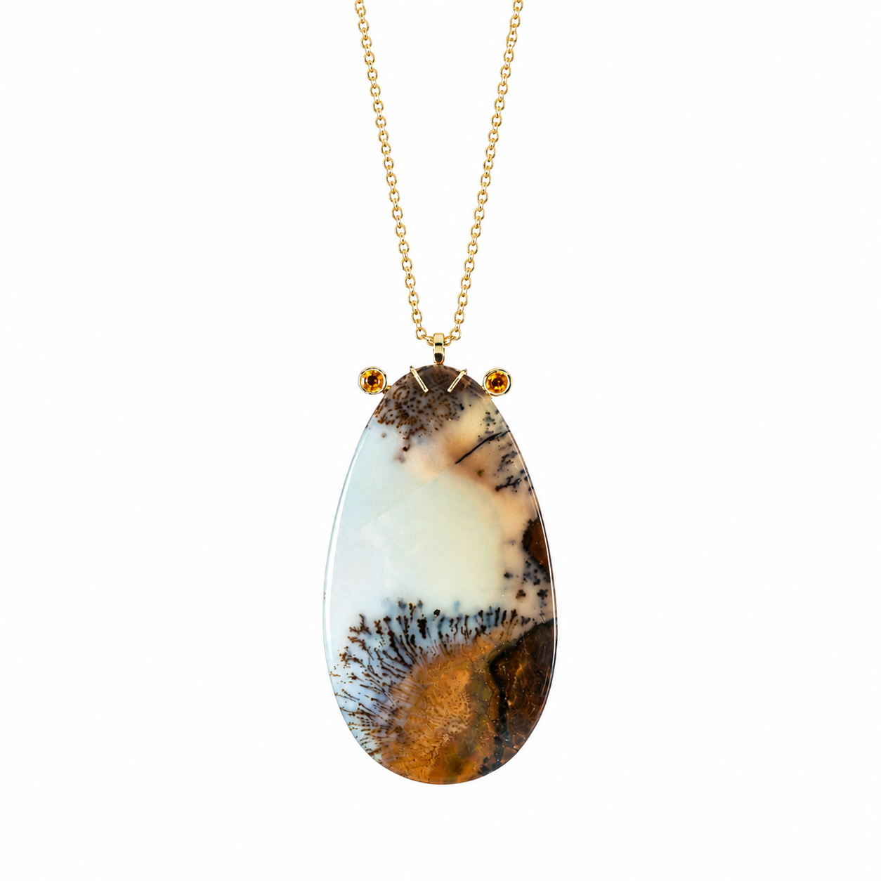 Agate Horizon - Natural Agate Pendant set in 18K Gold with Citrine by Bed of Stones Jewelry
