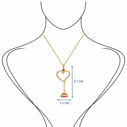 Cosmic Love Drop - 18K Gold Pendant with Diamonds & Pink Sapphire by Bed of Stones Jewelry, illustration showing pendant placement
