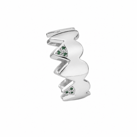 Serrated Verdure Band - Sterling Silver with Tsavorite
