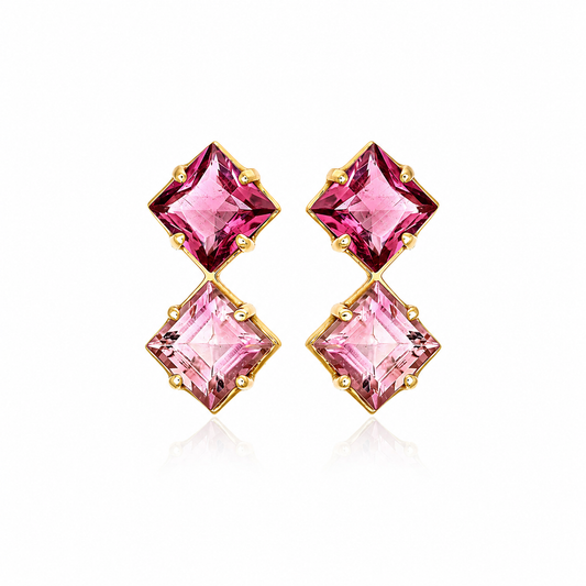 Blush Flame - 18K Gold Earrings with Pink Tourmalines by Bed of Stones Jewelry
