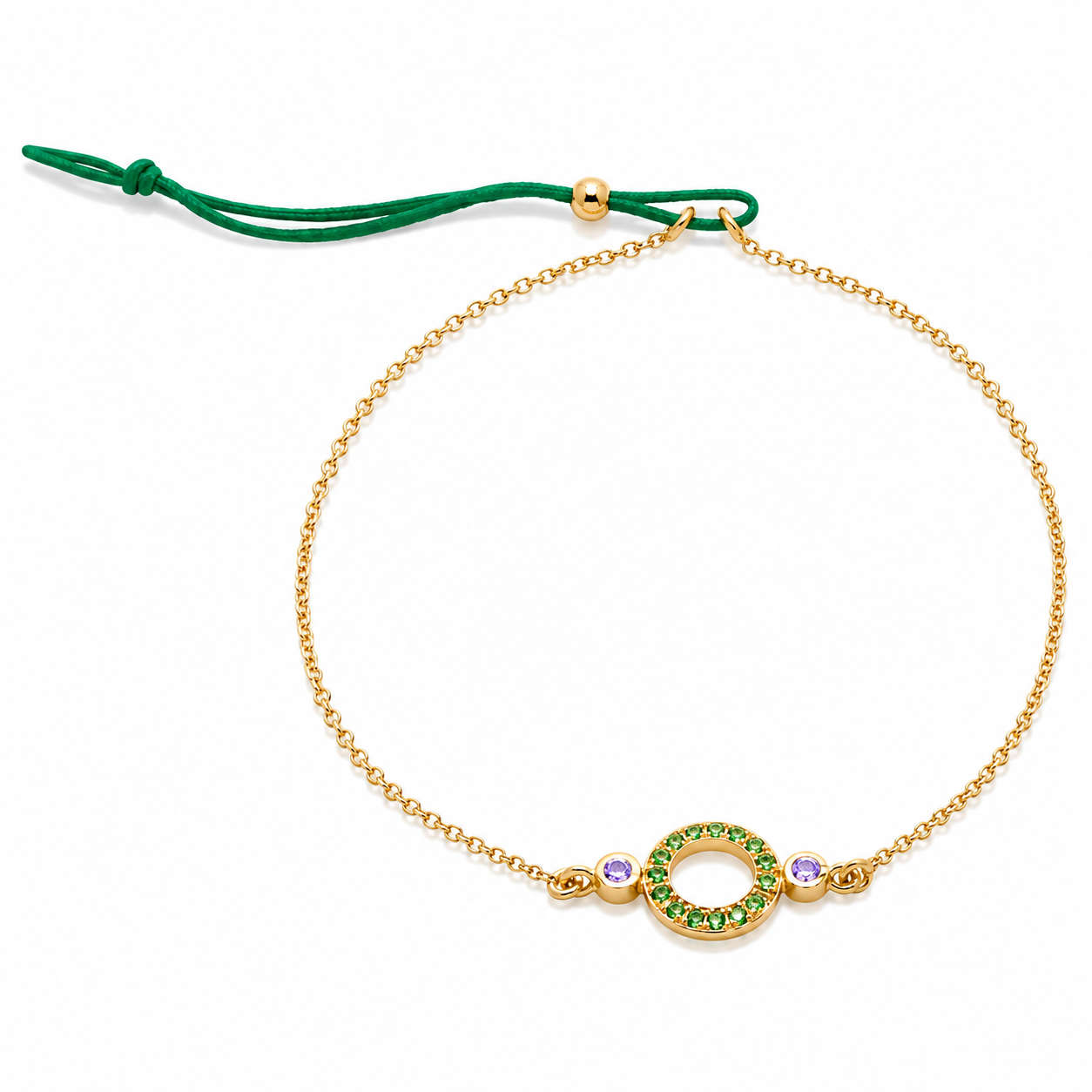 Gem Light - 18K Gold Bracelet with Tsavorites & Amethysts by Bed of Stones Jewelry