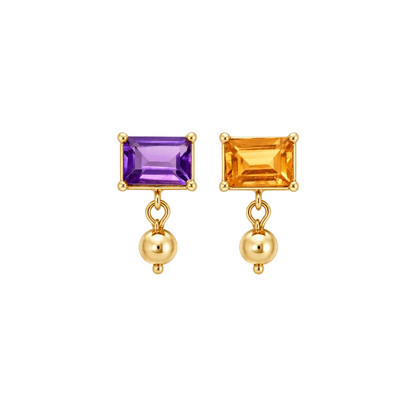 Sunset Duet - 18K Gold Earrings with Amethyst & Citrine by Bed of Stones Jewelry
