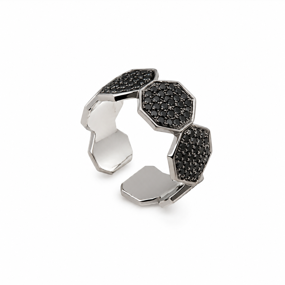 Noir Architect – 18K White Gold & Black Platinum Ring with Black Diamonds by Bed of Stones Jewelry

