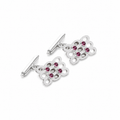 Tourmaline Mesh Cufflinks - Sterling Silver with Dark Pink Tourmaline