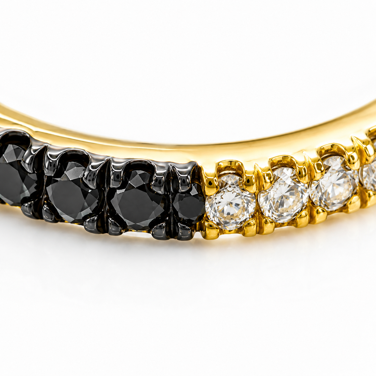 Close-up of black and white diamond pavé detail on Black & White Blaze 18K Gold Ear Cuff by Bed of Stones Jewelry