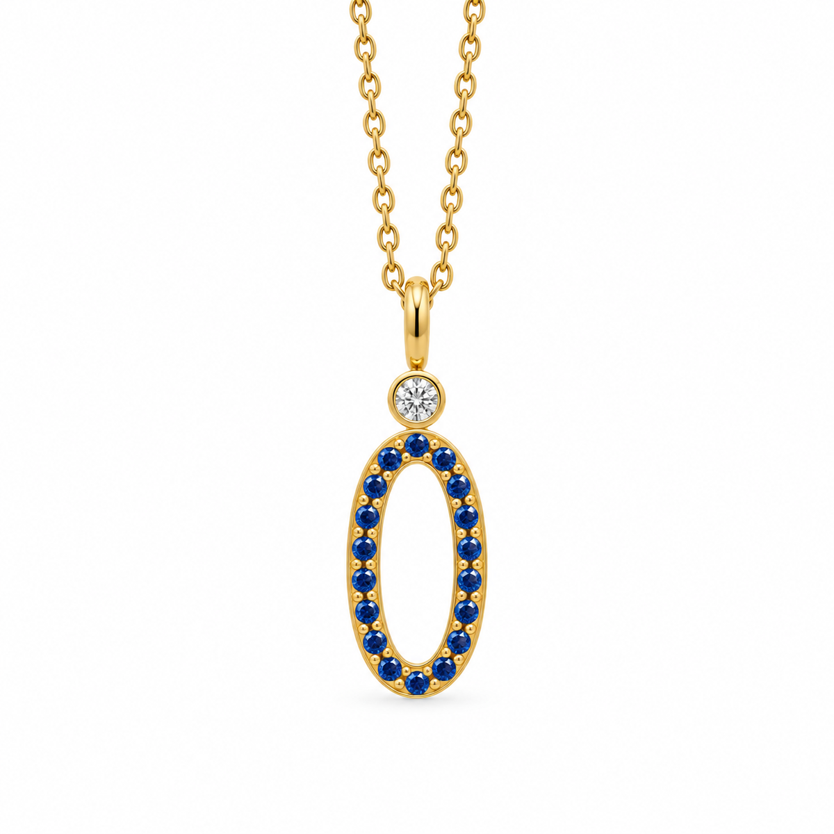 Blue Sapphire Oval Drop - 18K Gold Pendant with Blue Sapphire & Diamond by Bed of Stones Jewelry
