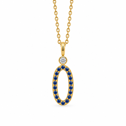 Blue Sapphire Oval Drop - 18K Gold Pendant with Blue Sapphire & Diamond by Bed of Stones Jewelry
