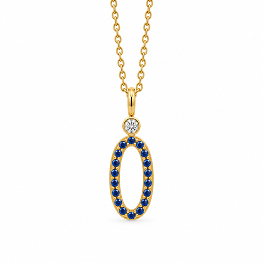 Blue Sapphire Oval Drop - 18K Gold Pendant with Blue Sapphire & Diamond by Bed of Stones Jewelry
