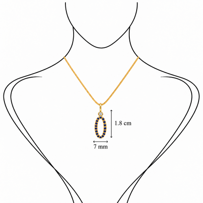 Blue Sapphire Oval Drop - 18K Gold Pendant with Blue Sapphire & Diamond by Bed of Stones Jewelry, illustration showing pendant placement