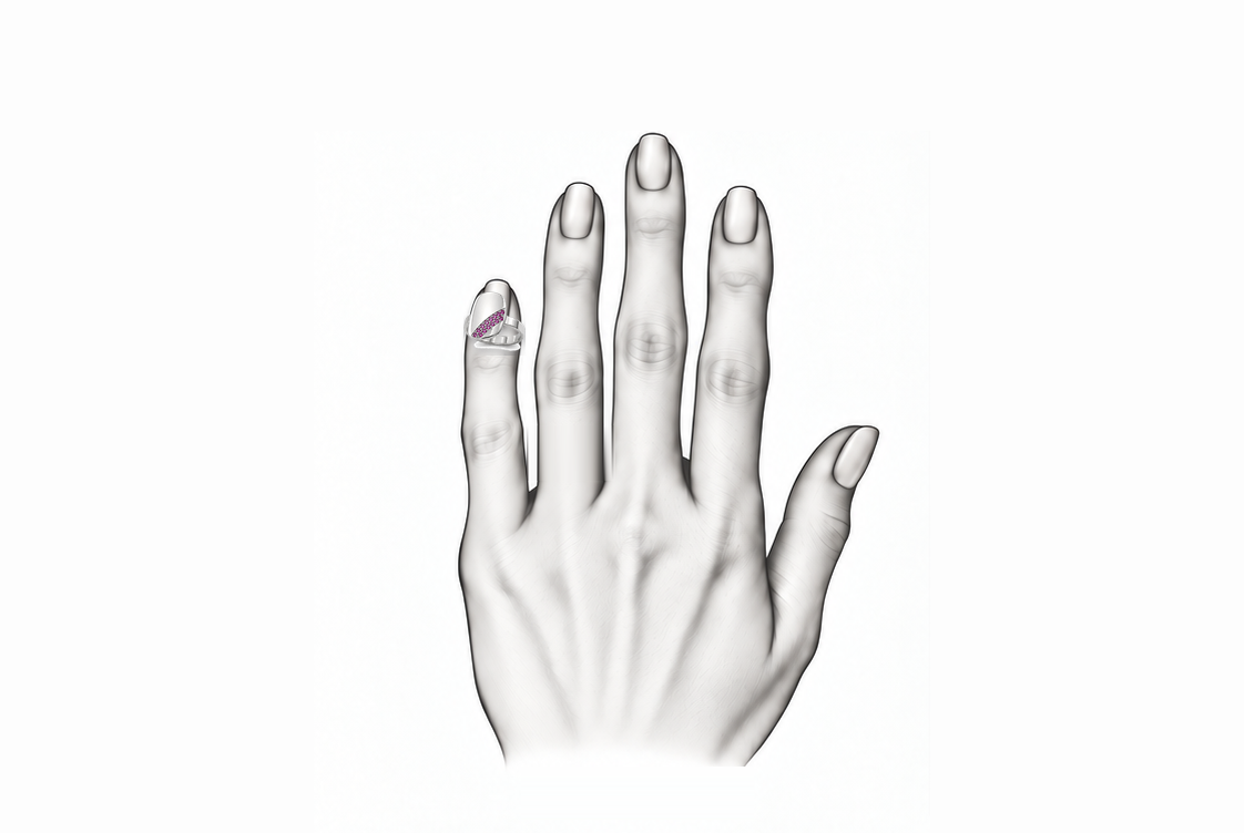 Blush Nail Ring - Sterling Silver with Pink Sapphires by Bed of Stones Jewelry, illustration showing ring placement