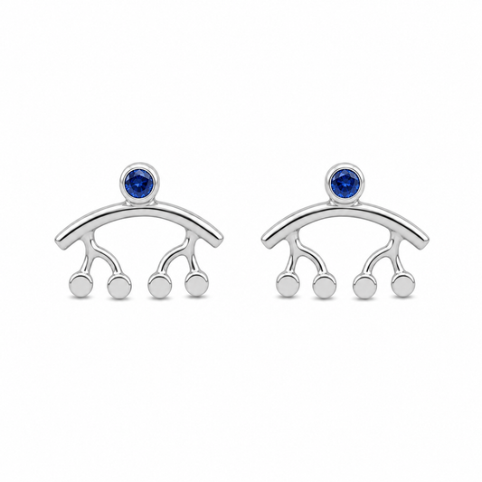 Silver Swing Stud Earrings - Sterling Silver with Blue Sapphire