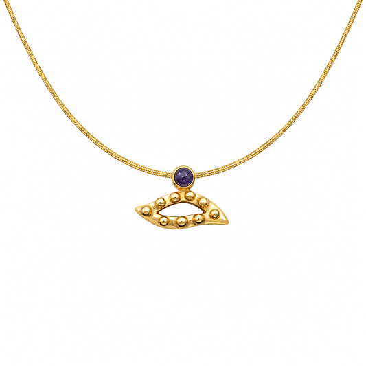 Gilded Glance - 18K Gold Pendant with Iolite